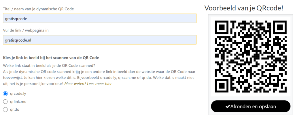 screenshot van aanmaakscherm gratisqrcode.nl