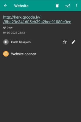 Scherm wanneer je een tekst QR code met een app hebt gescand