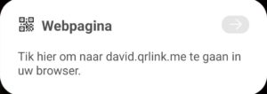 Pop-up na het scannen van een dynamische vCard QR code - Tik hier om naar david.qrlink.me te gaan in uw browser.