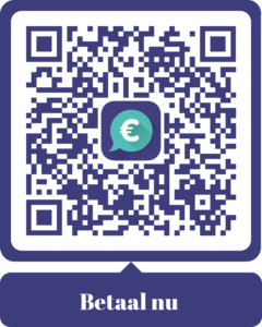 Afbeelding van QR code. De QR code heeft de huiskleur van Tikkie (paars), heeft een Tikkie logo in het midden. Onder de QR code staat 'betaal nu'.