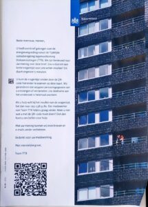 Brief van de Rijksoverheid met een QR code ter invulling van een vragenlijst.