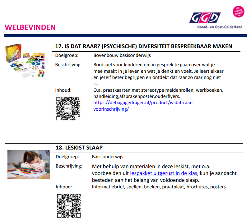 Een screenshot van een brochure waar QR codes in staan.
