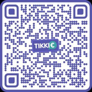 afbeeldingvan een Tikkie QR code, met Tikkie kleuren, en Tikkie logo.